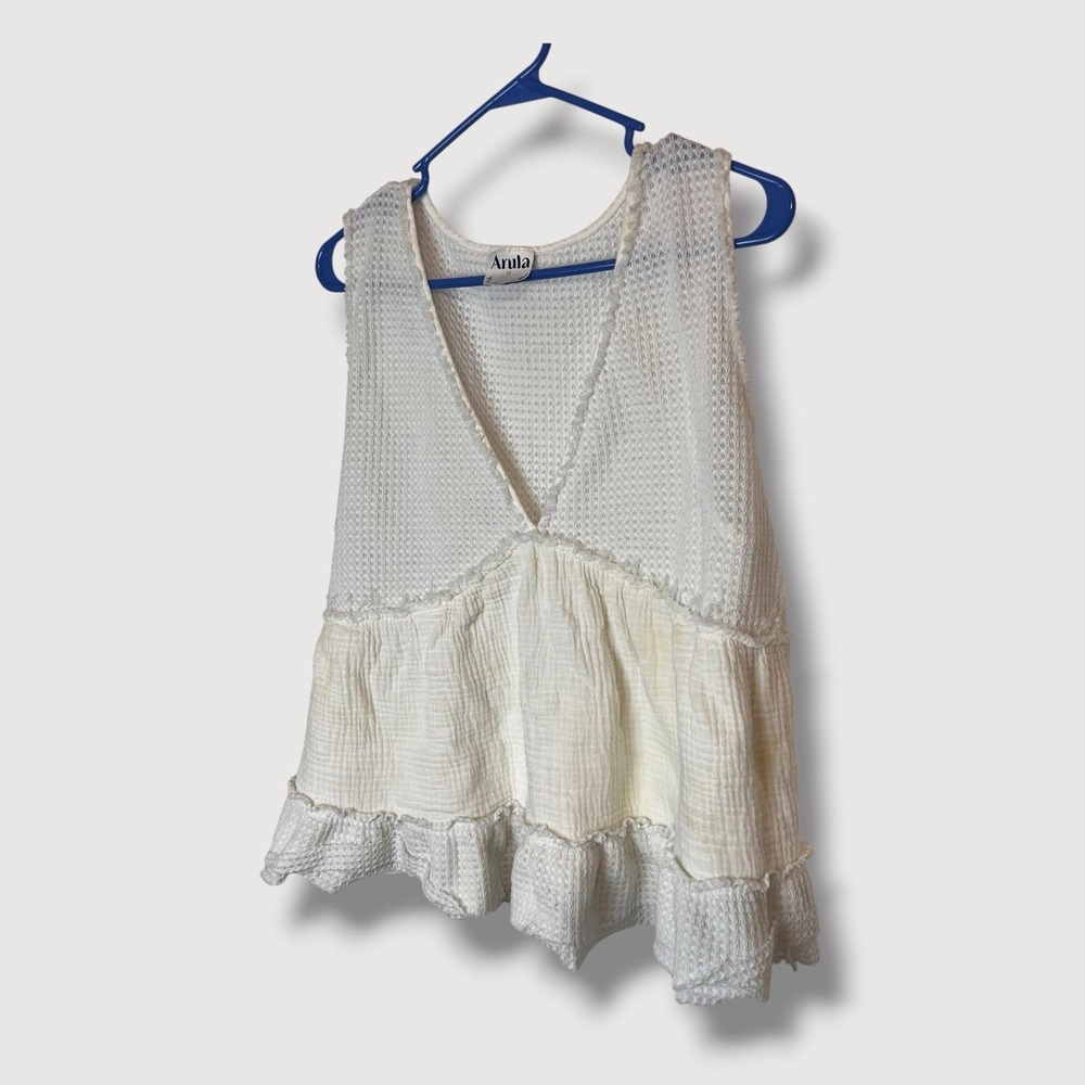 Arula White Waffle Knit Bohemian Tank Top Size 1X
